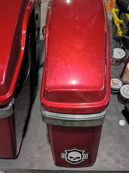 Red saddlebags after motorcycle paint restoration and correction, photo 4