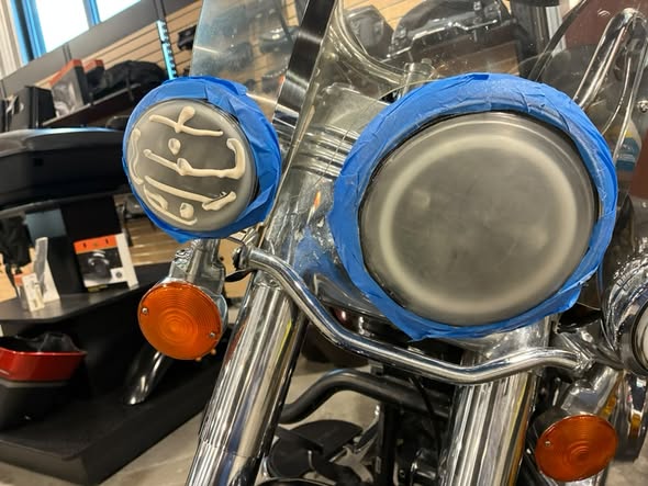 Before pictures of the headlight repair on this motorcycle.
