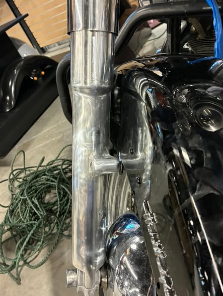Before and After pictures of Motorcycle Fork Restoration on this Harley-Davidson Heritage Softail.