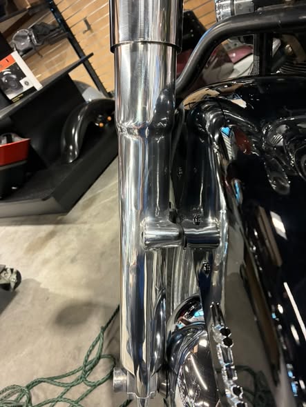 Before and After pictures of Motorcycle Fork Restoration on this Harley-Davidson Heritage Softail.